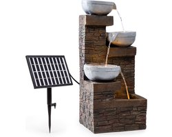 blumfeldt Fez solar fontein tuinfontein decoratieve fontein, op zonne-energie, LED-verlichting, 34 x 76 x 36 cm (BxHxD), materiaal: polyresin, 3 cascadetrappen, voor binnen en buiten, bruin
