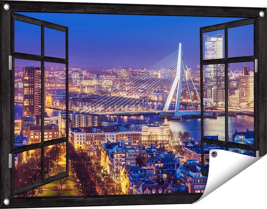 Gards Garden poster See-through Rotterdam Skyline with the Erasmus Bridge - 90x60 cm - Toile de jardin - Décoration de jardin - Décoration murale extérieur - Peinture de jardin