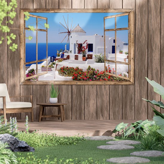 Gards Affiche de jardin Moulin grec transparent - 180x120 cm - Toile de jardin - Décoration de jardin - Décoration murale extérieur - Peinture de jardin