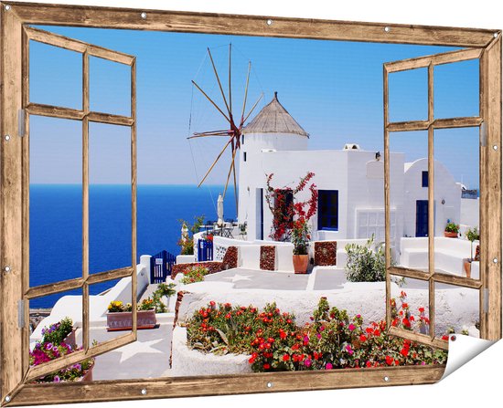Gards Affiche de jardin Moulin grec transparent - 180x120 cm - Toile de jardin - Décoration de jardin - Décoration murale extérieur - Peinture de jardin