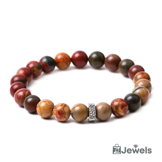 OZ Jewels - Bracelets de perles Jaspe Picasso - Pierres Naturelles - Élastique