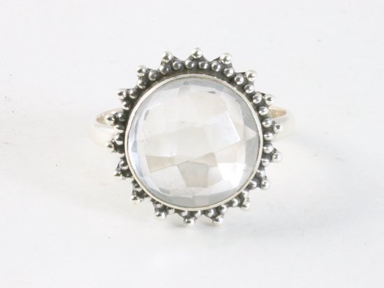 Bague ronde en argent traité avec cristal de roche - taille 17,5