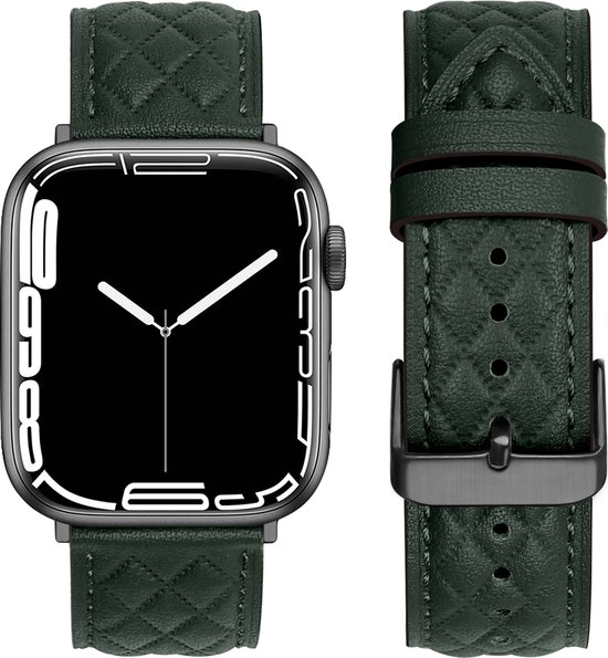 By Qubix Leren bandje met diamant patroon - Donkergroen - Geschikt voor Apple Watch 38mm - 40mm - 41mm - Compatible Apple watch bandje - smartwatch