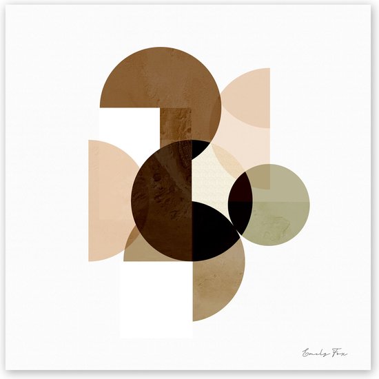 Dibond - Reproduktie / Kunstwerk / Kunst / Abstract / - Wit / zwart / bruin / beige / creme - 50 x 50 cm