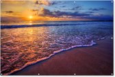 Tuinposter zee - Zonsondergang - Strand - Wolken - Schutting decoratie - Tuinschilderij voor buiten - Tuin - Schuttingdoek - 180x120 cm - Tuindecoratie - Tuindoek - Tuin decoratie