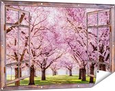 Gards Tuinposter Doorkijk Roze Bloesembomen Park - Bloemen - 120x80 cm - Tuindoek - Tuindecoratie - Wanddecoratie buiten - Tuinschilderij