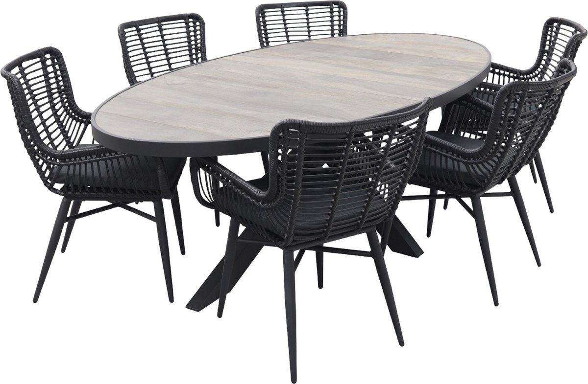 Hartman Milaan/Silva wood-look 240x115 cm oval garden dining set - 7-piece
