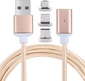 1m 2.4A magnetische kabel geweven stijl 3 in 1 Micro USB / USB-C / Type-C / 8 Pin naar USB 2.0 Data Sync oplaadkabel, voor iPhone / iPad / Galaxy / Huawei / Xiaomi / LG / HTC / Meizu en ander