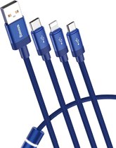 Baseus Data 3 in 1 1,2m 3,5A USB naar Micro USB + 8Pin + USB-C / Type-C kabel, voor iPhone, Galaxy, Huawei, Xiaomi, HTC, Sony (blauw)