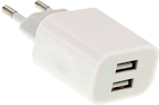 2-poorten 5V 2.1A EU-stekker USB-oplader, voor iPad, iPhone, Galaxy,  Huawei, Xiaomi,... | bol.com