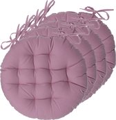 Atmosphera Tuinstoelkussens - 4x - roze - katoen - 38 x 38 x 6.5 cm - wicker zitkussen rond