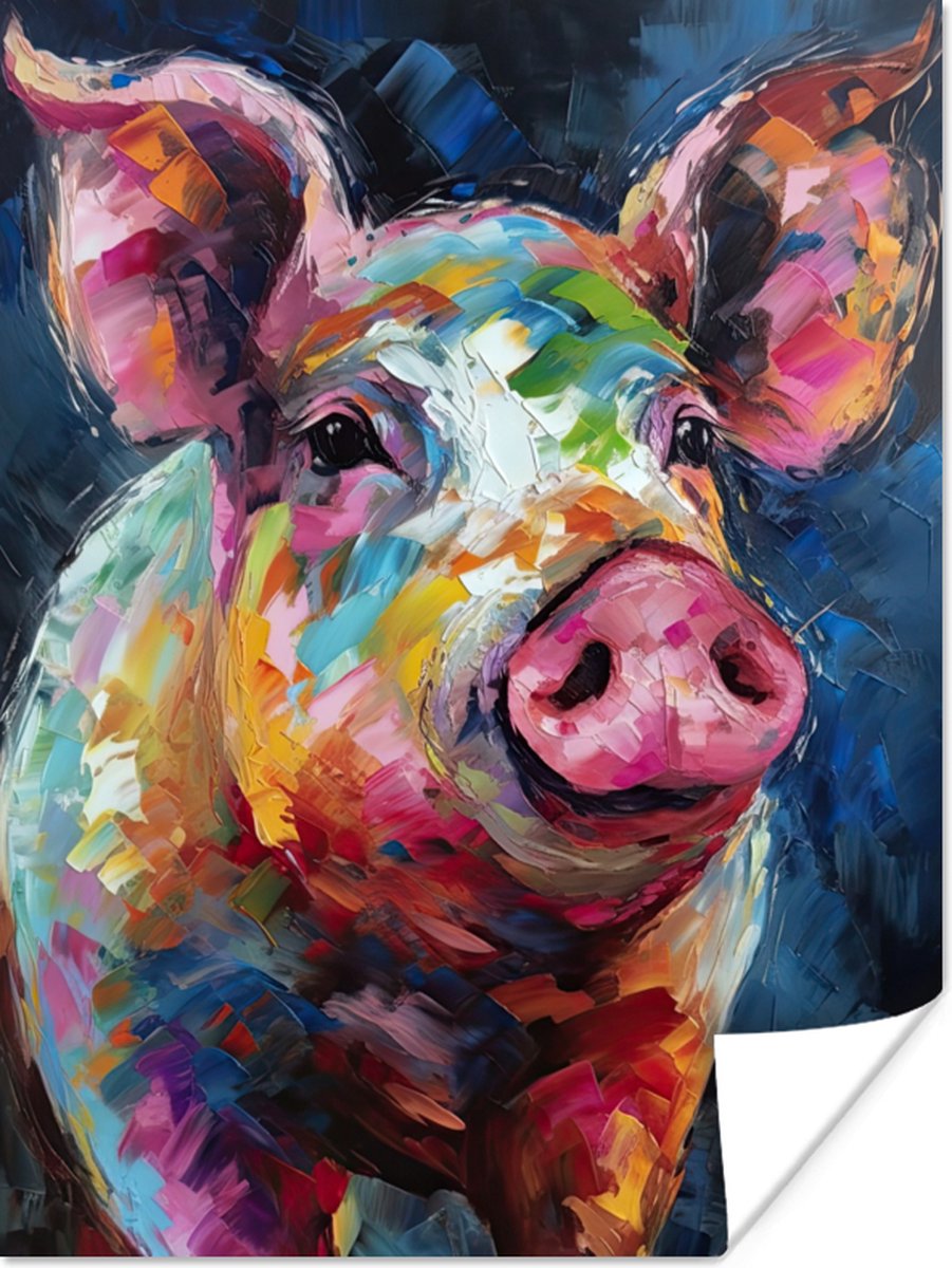 Poster Varken - Olieverf - Dieren - Kunst - 60x80 cm