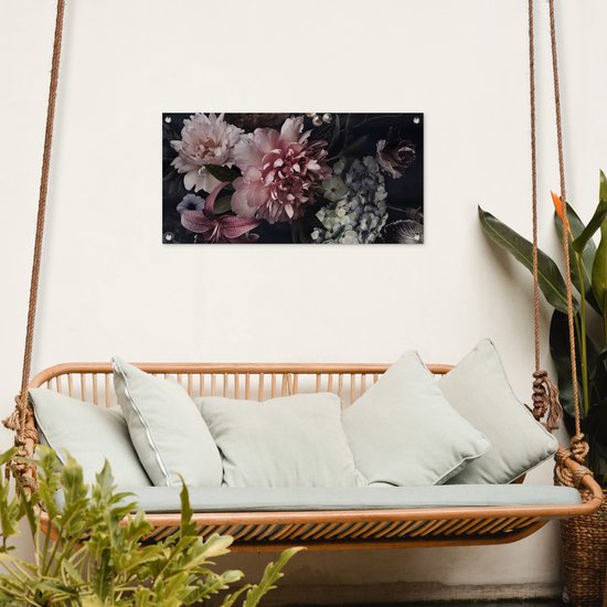 Affiche de jardin Fleurs - Vintage - Pastel - Rose - Wit - 80x40 cm - Décoration murale extérieure - Affiche de jardin - Toile de jardin - Affiche clôture - Peinture de jardin