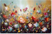 Tuinposter bloemen - Tuindecoratie watercolor - 180x120 cm - Wanddecoratie abstract voor buiten - Schutting decoratie - Buitenposter - Schuttingdoek - Tuindoeken - Tuin doek - Balkon poster