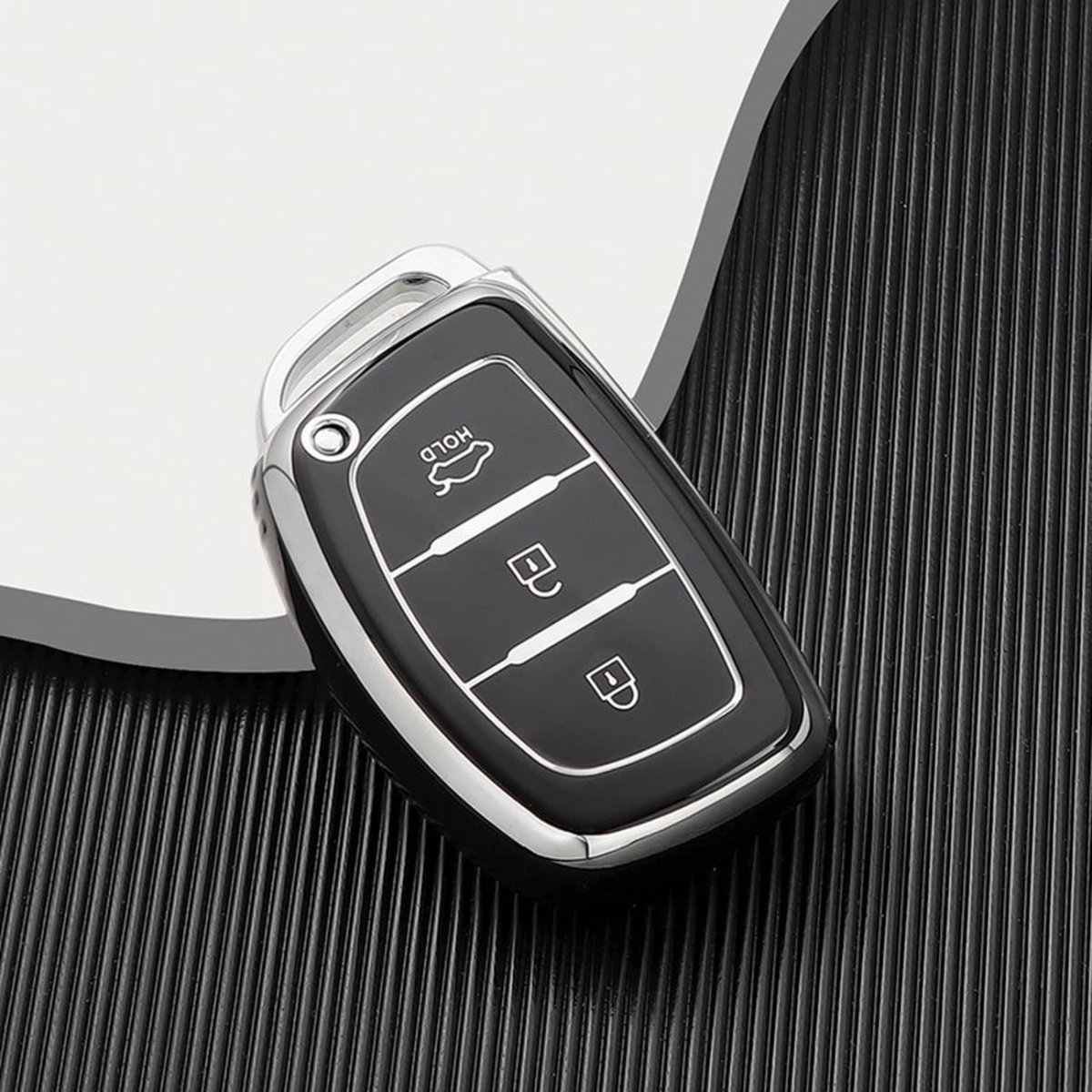 Autosleutel hoesje - TPU Sleutelhoesje - Sleutelcover - Autosleutelhoes - Geschikt voor Hyundai - zwart -A3a - Auto Sleutel Accessoires gadgets - Kado Cadeau man - vrouw
