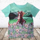 Mint groen meisjes shirt met paarden -s&C-86/92-t-shirts meisjes