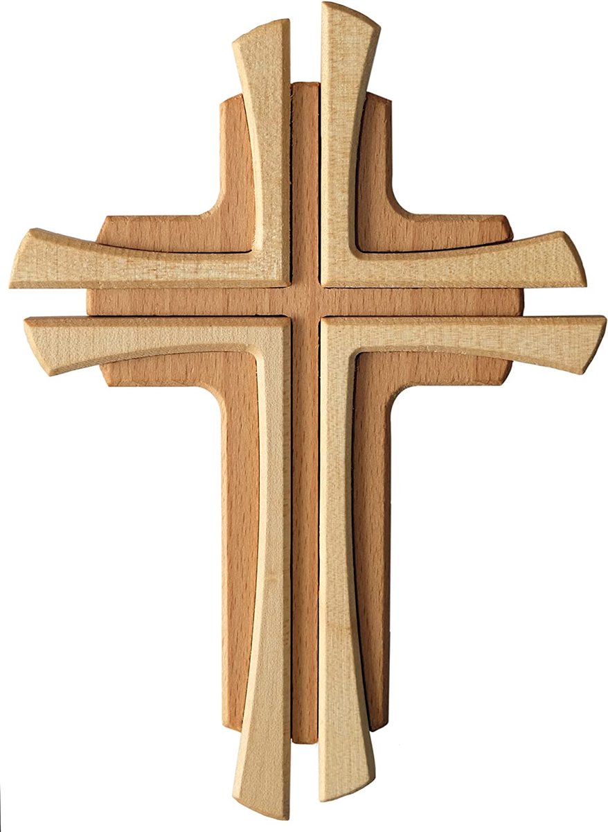 Croix Murale En Bois Fabriquée à La Main : Hêtre Cuit à La Vapeur, 30 Cm