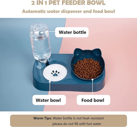 Keramische kattenbak - Verhoogde katten- en hondenbak met metalen standaard voor water en voer - Kantelbare en verhoogde huisdierenbak voor katten en kleine honden - Geschikt voor de magnetron en