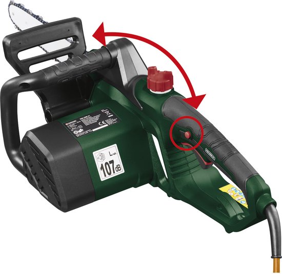 Parkside Elektrische Kettingzaag - Vermogen: 2200 W - Kettingsnelheid: max. 15,3 m/sec - Zaaglengte: 39,5 cm - Automatisch kettingoliesysteem - Ergonomische softgrip-afwerking - 2-hands-veiligheidsschakelaar van Merkloos	 — afbeelding 5