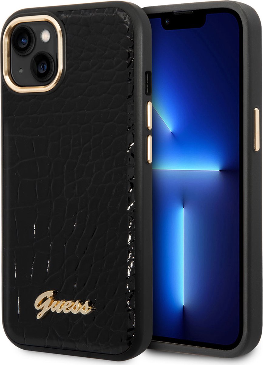 Guess iPhone 14 Plus Telefoonhoesje van PU Leer - Zwart - Bescherm je Telefoon.