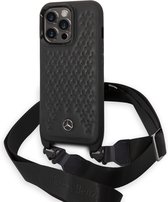 Mercedes-Benz Echt Leer Smartphonehoesje voor Apple iPhone 14 Pro Max - Beschermende Back Cover - Zwart