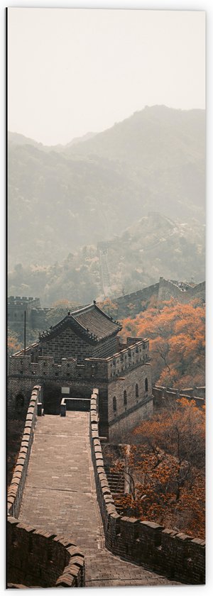 Dibond - Bovenaanzicht van Chinese Muur in Herfst - 40x120 cm Foto op Aluminium (Met Ophangsysteem)