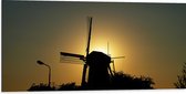 Dibond - Windmolen achter Zonsondergang - 100x50 cm Foto op Aluminium (Met Ophangsysteem)
