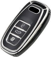 Zachte TPU Sleutelcover - Sleutelhoesje Geschikt voor Audi A1 / A3 / / A4 / A5 / A6 / A7 / A8 / Q3 / Q5 / Q7 / S5 / S6 - Zwart met Zilver - Sleutel Hoesje Cover - Auto Accessoires