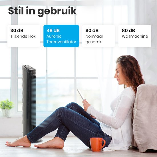 Auronic Torenventilator - Staande Ventilator met Afstandsbediening - Vloerventilator - Timer - Kolomventilator - Fan - 50W - 45dB - 74cm - Zwart