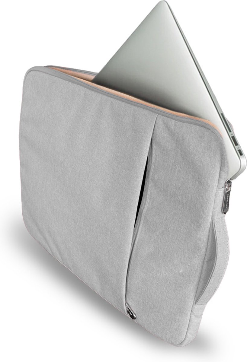 Laptophoes 14-15,6 inch waterafstotend krasbestendig soft velvet binnenkant lichtgewicht grijs met ritssluiting - Afbeelding 5