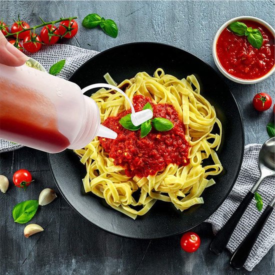 32 oz / 1000 ml grote plastic knijpfles met mondstuk, food grade hervulbare sausfles, voor saus, tomatensaus en slaserdispensers (4 stuks