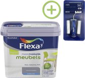 Flexa Mooi Makkelijk - Meubels - Mooi Blauwgrijs - 750 ml + Flexa Lakroller - 4 delig