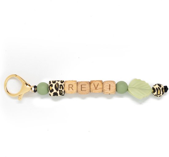 Wavy Dreams - Combiset Speenkoord & Sleutelhanger / Luiertashanger - Speenkoord met naam - Jongen - Kraamcadeau - Groen - Speenketting met naam - Sleutelhanger met naam - Model Revi van Wavy Dreams — afbeelding 3