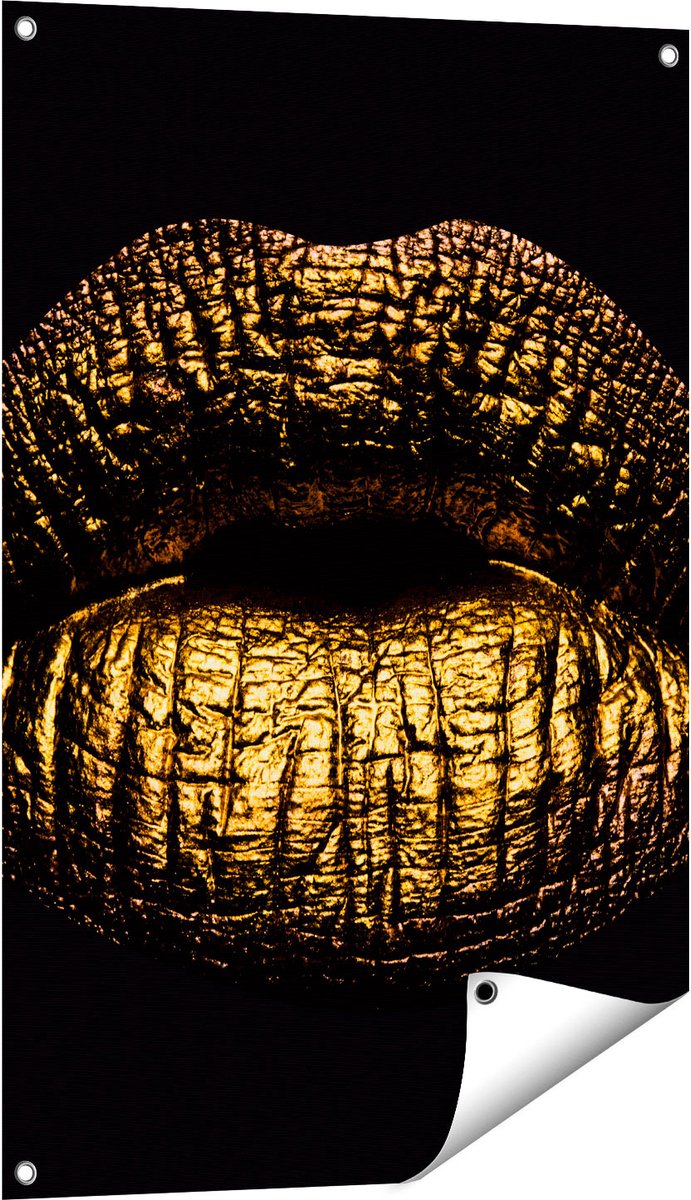 Gards Tuinposter Gouden Lippen - 60x90 cm - Tuindoek - Tuindecoratie - Wanddecoratie buiten - Tuinschilderij Multikleur
