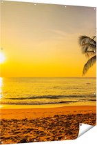 Gards Tuinposter Tropisch Strand tijdens Zonsondergang - 120x150 cm - Tuindoek - Tuindecoratie - Wanddecoratie buiten - Tuinschilderij