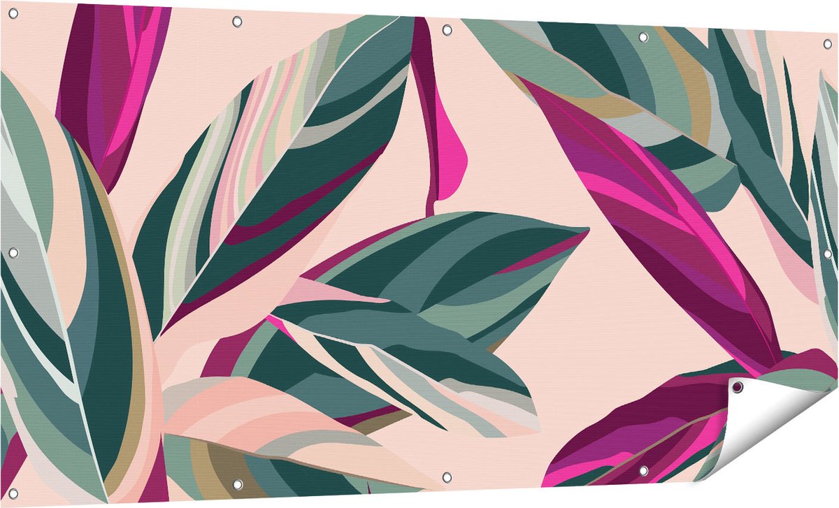 Gards Tuinposter Bloem Bladeren - Bloemen - Abstract - 160x80 cm - Tuindoek - Tuindecoratie - Wanddecoratie buiten - Tuinschilderij Multikleur