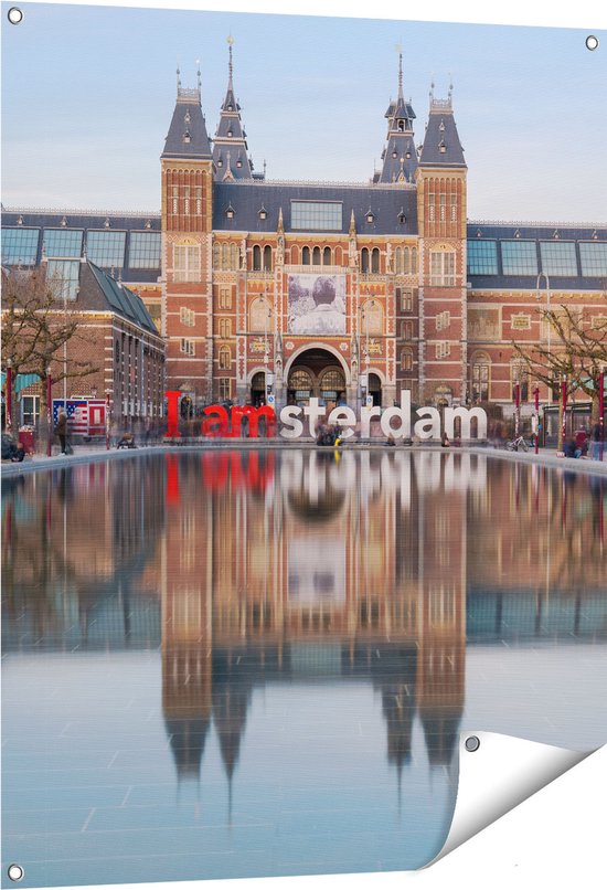 Gards Tuinposter Amsterdam Rijksmuseum - I Amsterdam Tekst - 80x100 cm - Tuindoek - Tuindecoratie - Wanddecoratie buiten - Tuinschilderij