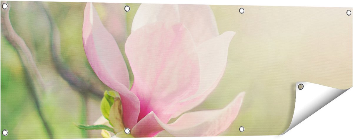 Gards Tuinposter Roze Magnolia Bloem - 120x40 cm - Tuindoek - Tuindecoratie - Wanddecoratie buiten - Tuinschilderij Multikleur