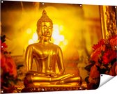 Gards Poster de jardin Statue Bouddha doré - 150x100 cm - Toile de jardin - Décoration de jardin - Décoration murale extérieure - Tableau de jardin