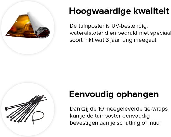 Gards Poster de jardin Statue Bouddha doré - 150x100 cm - Toile de jardin - Décoration de jardin - Décoration murale extérieure - Tableau de jardin