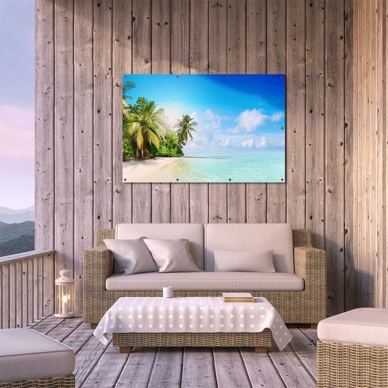 Gars Affiche de jardin Plage Tropicale à la Mer Bleu Clair - 120x80 cm - Toile jardin - Décoration de jardin - Décoration murale extérieur - Tableau jardin