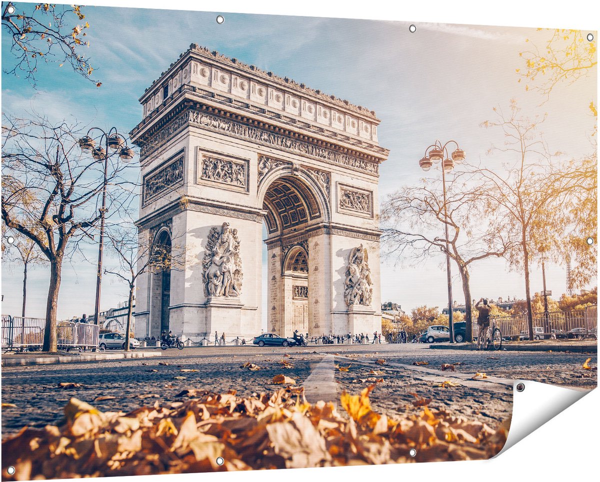 Gards Tuinposter Arc de Triomphe in Parijs tijdens de Herfst - 150x100 cm - Tuindoek - Tuindecoratie - Wanddecoratie buiten - Tuinschilderij Multikleur