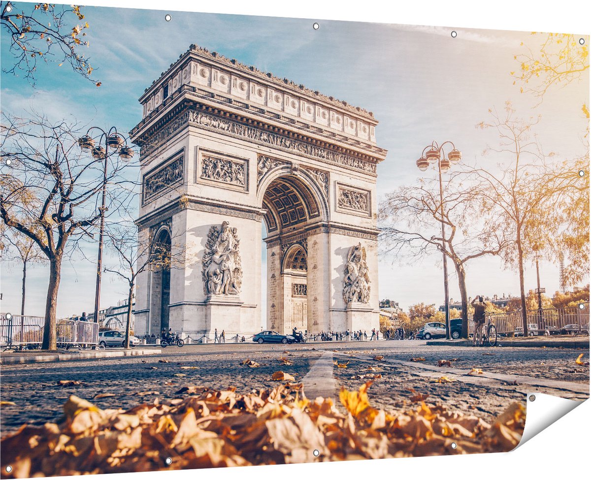 Gards Tuinposter Arc de Triomphe in Parijs tijdens de Herfst - 180x120 cm - Tuindoek - Tuindecoratie - Wanddecoratie buiten - Tuinschilderij Multikleur