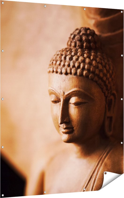 Gards Tuinposter Boeddha Beeld - 120x160 cm - Tuindoek - Tuindecoratie - Wanddecoratie buiten - Tuinschilderij