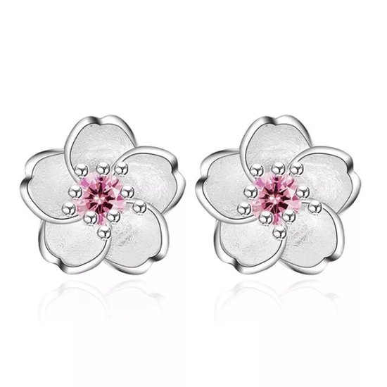 Oorbellen 925 Zilver, roze Sakura bloem | Sparkolia | cadeau tip