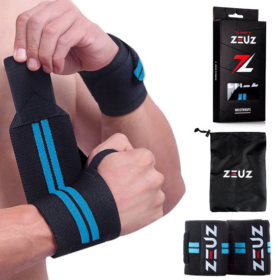 ZEUZ 2 Stuks Polsband voor Fitness & CrossFit - Wrist wraps – Krachttraining – Polsbrace – Blauw & Zwart