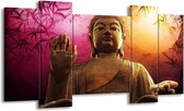 GroepArt - Schilderij - Boeddha - Paars, Bruin, Wit - 120x65 5Luik - Foto Op Canvas - GroepArt 6000+ Schilderijen 0p Canvas Art Collectie - Wanddecoratie