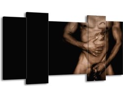 GroepArt - Schilderij - Lichaam - Zwart, Sepia - 120x65 5Luik - Foto Op Canvas - GroepArt 6000+ Schilderijen 0p Canvas Art Collectie - Wanddecoratie