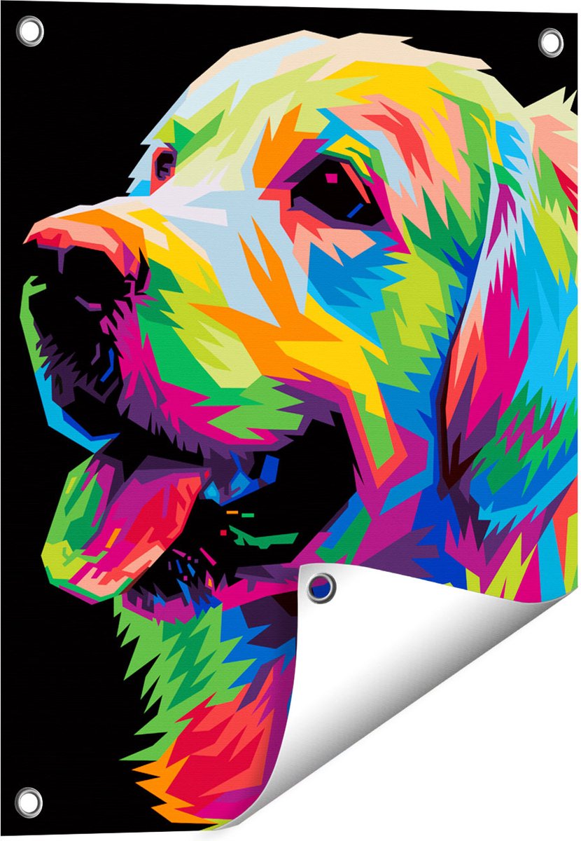 Gards Tuinposter Kleurrijke Hond - Abstract - 40x50 cm - Tuindoek - Tuindecoratie - Wanddecoratie buiten - Tuinschilderij Multikleur