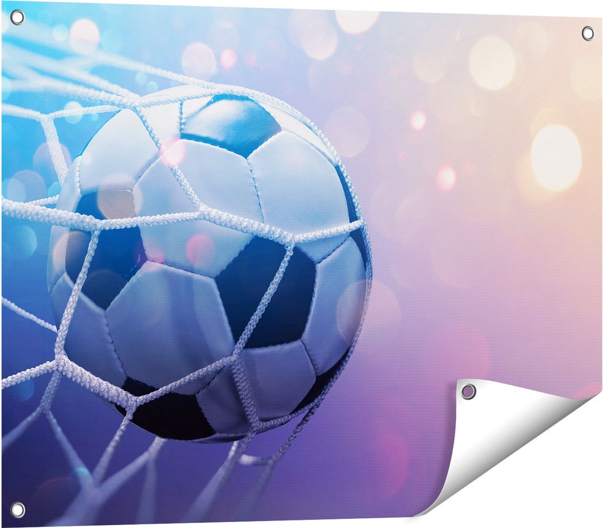 Gards Tuinposter Voetbal Bal Door het Goal Heen - 80x60 cm - Tuindoek - Tuindecoratie - Wanddecoratie buiten - Tuinschilderij Multikleur